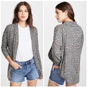 Sundry Leopard Print‎ Cardigan Charcoal Grey Open Front Casual Women's Large